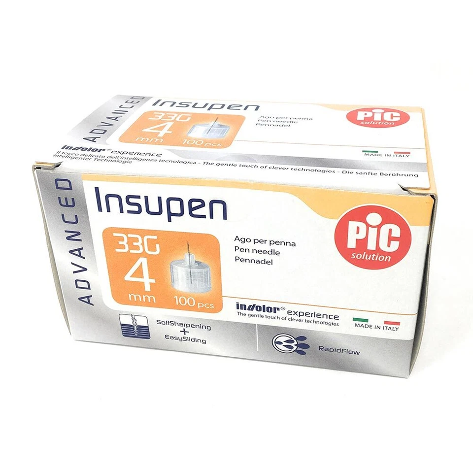 Pic Insupen Advanced Ago Penna Insulina Misura 33G 4mm, 100 Pezzi