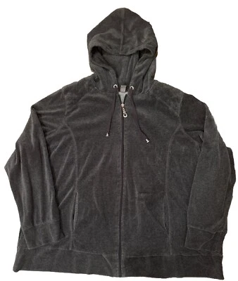 Sudadera con capucha para mujer Avenue Brand de terciopelo gris oscuro cremallera completa talla grande 22/24 (3XL) Foto 1 de 4