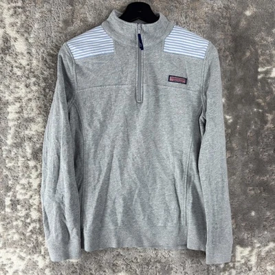Suéter Vineyard Vines Talla M 1/4 Cremallera Cuello Simulado Gris Manga Larga Rayas Foto 1 de 4
