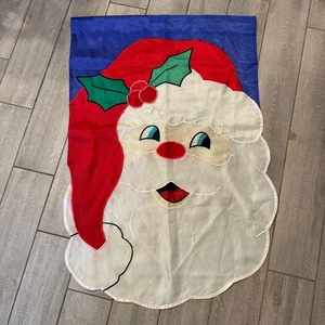 Vintage Nylon Santa Claus Flag Yard Decor Christmas Holiday - Picture 1 of 4