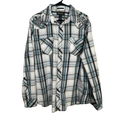 Camisa vaquera Helix Athletic Fit XL a cuadros bordada espalda tribal Foto 1 de 4