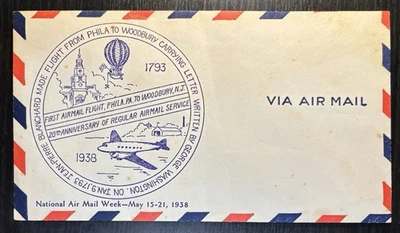 1938 NAT'L AIRMAIL WEEK 1st DAY COVER -JEAN-PIERRE BLANCHARD BALLOON FLIGHT 1793 - Image 1 of 2