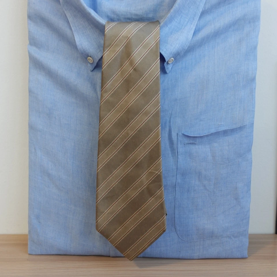 GUY LAROCHE Paris Neck Tie Men Brown Stripe Repp Silk Wedding Suit Luxe Designer - Image 1 of 4