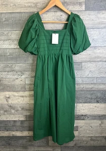 Nobody's Child Nova Midi Dress Size UK 4 Green Smock Puff Sleeves Boho - Picture 1 of 13