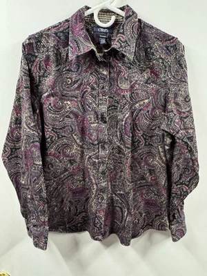 Chaps Women Petite XL Top Button Down Blouse Multi Color Paisley Cotton - Image 1 of 4
