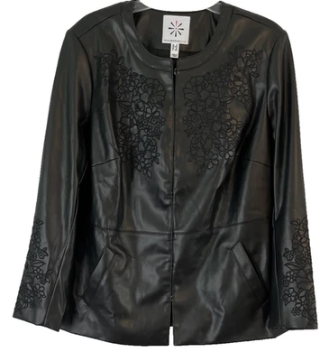 Chaqueta Isaac Mizrahi Bordada Imitación Cuero Talla 1X Negra A667732 Mujer EE785 Foto 1 de 4