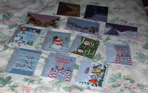 12 Merry Christmas Happy Holidays Greeting Cards Snowmen Peace Joy Country Scene - Picture 1 of 6
