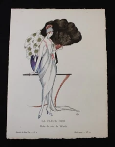Vintage 1920 Bon Ton Du Gazette Pochoir Deco Print Zig Brunner La Fleur D'Or - Picture 1 of 6