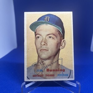 1957 Topps #338 Jim Bunning Rookie RC Signed Card Auto Detroit Tigers HOF