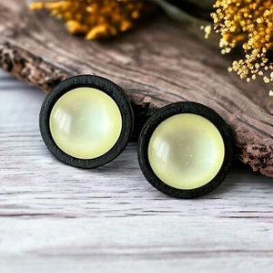 Yellow Resin Black Wood Unisex Stud Earrings - Stylish & Versatile Boho Jewelry - Picture 1 of 5