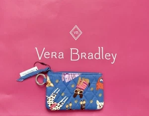 NEW Vera Bradley BARK PARK Dog Print Zip ID Case Wallet Coin Purse Key Ring - Picture 1 of 2