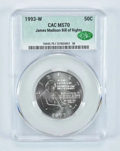 1993-W Madison Bill Of Rights Commemorative Half Dollar MS70 CAC - Picture 1 of 5
