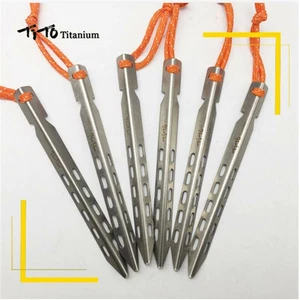 TITO 6pcs 100% Titanium Tent Pegs Ultralight V Shape Stakes Camping Tent Nails