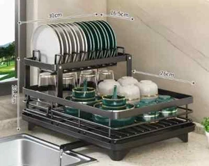 Scolapiatti 2 Livelli Porta Posate Porta Piatti Lavello Cucina con Gocciolatoio - Foto 1 di 12
