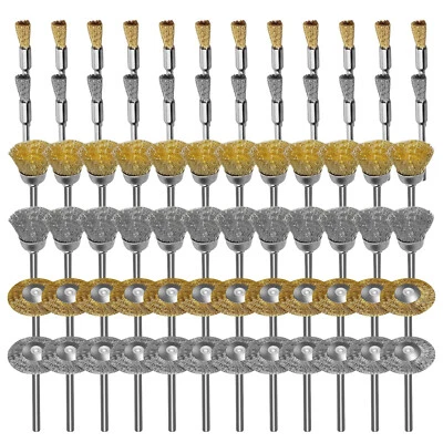 Juego de 72 ruedas de pulido de cepillo de alambre de acero vástago de 1/8" para taladro de herramienta rotativa Foto 1 de 4