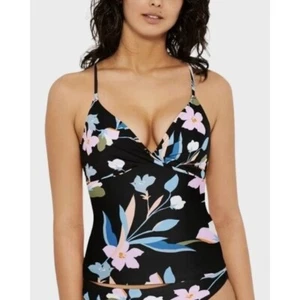 Hula Honey Women's Black Strappy-Back Fixed Cups Tankini Swimsuit Top Sz M - Picture 1 of 11