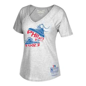 Philadelphia 76ers Gray Hardwood Classics Phila Sole Hometown V-Neck T-Shirt B48 - Picture 1 of 1
