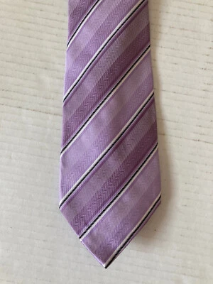 George Martin Men's Necktie Tie Polyester Purple Pink Black Stripe - Image 1 of 4