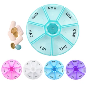 1 Round 7 Day Pill Box Medicine Organizer Daily Weekly Medication Holder Travel - Picture 1 of 1
