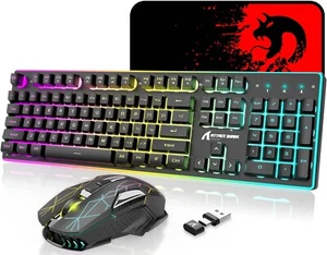 Tastiera e mouse da gioco RGB/Arcobaleno wireless LED retroilluminato per laptop PC PS4 - Foto 1 di 16