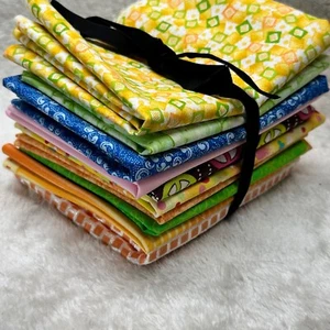 Fat Quarter Orange Soda 10 Piece Quilt Fabric Bundle, Green/Pink/Yellow - Picture 1 of 8