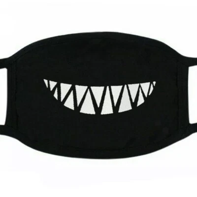 Cute Kawaii Shy Chibi Sharp Smile Demon Monster Teeth Cartoon Anime Face Mask - Image 1 of 2
