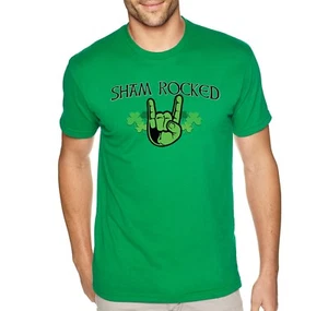 Mens Sham Rocked Shamrock Devil Hand Horns Clover Irish St. Patricks Day T-Shirt - Picture 1 of 6
