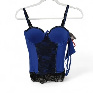 NEW Sexy Lace Bustier Corset Royal Blue With Thong Women's Size Small - Picture 1 of 6