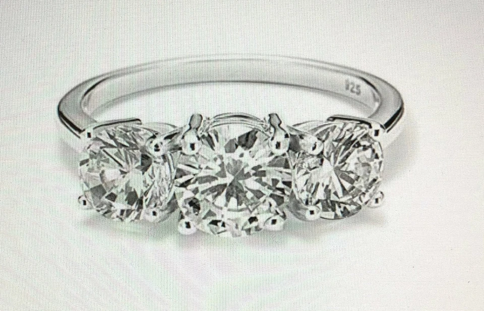 New Avon 3 Stone CZ Wedding Solitaire Silver Ring Sizes  6, 7, 8, or 9 - Image 1 of 2