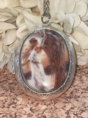 Ángel Porcelana Plata Medallón Collar Foto China Joyería Cumpleaños Regalo Esposa Foto 1 de 4