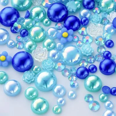 160g Cyan Blue Flat Back Pearls Rhinestones for Crafts Mixed Size 3mm-10mm AB... - Image 1 of 4