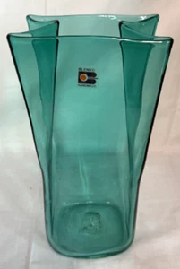 Vintage Hand-Made Blenko Glass Paper Bag Vase Antique Green Aqua 10" - Picture 1 of 5