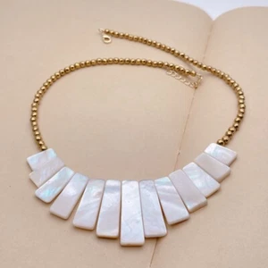Collar de hematita dorada con cáscara de mar natural 10x14mm-10x30mm joyería vocacional - Imagen 1 de 6