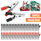 50Pcs Electrical Test Clamps Metal Alligator Clips with Red & Black Handle Bulk