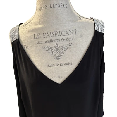 Dress Barn Womens Cold Shoulder Top Size 3X Black Rhinestones Bling Plus Party - Image 1 of 4