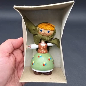 Vintage Polish Folk Art Wooden Wood Doll Figurine in org box 1991 Poland 3.5" - Picture 1 of 7