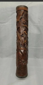 Antique Chinese Incense Cylinder Perfumer Hand Carved bamboo Lotus + Frogs #4477 - Picture 1 of 12