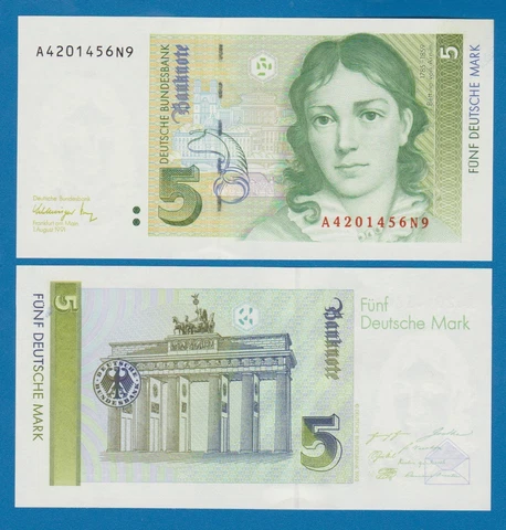 Germany Federal Republic 5 Deutsche Mark 1991 P 37 UNC Cover