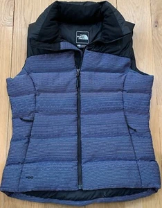 The North Face Vest Nuptse 700 Down Fill Womens Small Urban Navy Stripe - Picture 1 of 12