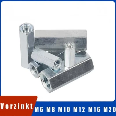 Sechskantmuttern verzinkt Langmutter Distanzmuttern M6 M8 M10 M12 M16 M20 - Bild 1 von 4