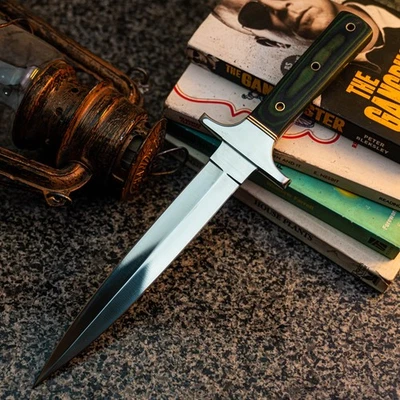 Cuchillo Damasco/Acero 12.8" Listo para Regalo Full Tang Hunt it Hunt + Funda de Cuero Foto 1 de 4