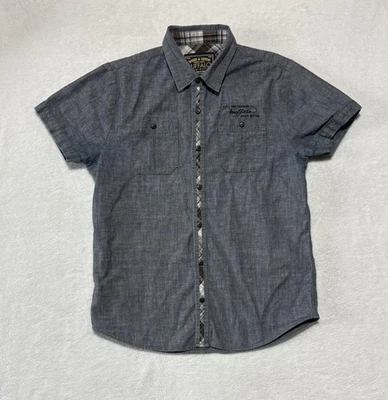 Camisa Buffalo David Bitton Para Hombre Gris Mediana Manga Corta Algodón Denim Western Foto 1 de 4