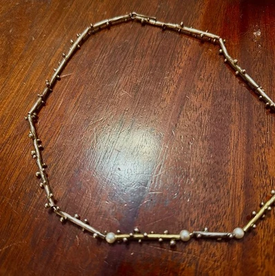 Collar hecho a mano único artístico de plata de ley de 18" con perlas y pelucas de latón 22,2 g Foto 1 de 4