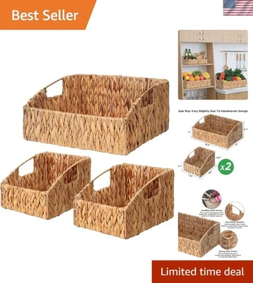 Juego de 3 cestas de almacenamiento de jacinto de agua tejidas a mano para decoración del hogar Foto 1 de 4