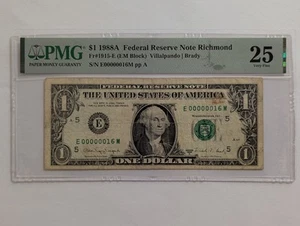 ( SERIAL NUMBER 16 ) PMG 25 VF $1 Low Two 2 Digit Fancy Serial Number E00000016M - Picture 1 of 6