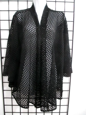 ABRIGO SUÉTER MARCA SLINKY 🌸 TALLA 1X==NEGRO/TRABAJO ABIERTO/FRENTE ABIERTO Foto 1 de 4