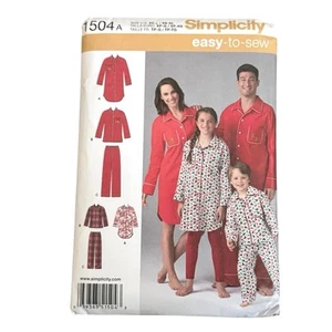 Simplicity Sewing Pattern 1504 Child’s Teens Adult Pajamas Shirt Pants Uncut - Picture 1 of 4