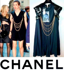 Chanel Vintage 2007 Black Gold Logo Chain Mini Party Dress 34 36 2 4 LBD Vtg S M - Picture 1 of 24
