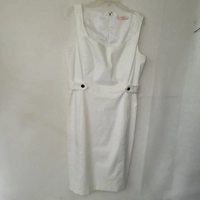 Vestido justo Tory Burch branco sem mangas comprimento do joelho tamanho 14 mistura de algodão elástico - Imagem 1 de 4