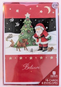 NEW 2007 American Greetings Christmas Card Box/16 BELIEVE Santa Claus Glitter - Picture 1 of 6